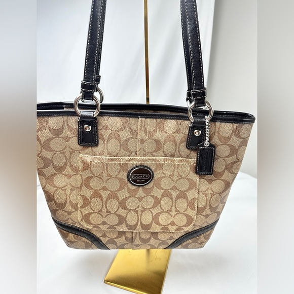 Authentic Coach F18917 Peyton Signature Logo Heritage Handbag Tote Brown Vtg Y2K - Picture 14 of 16